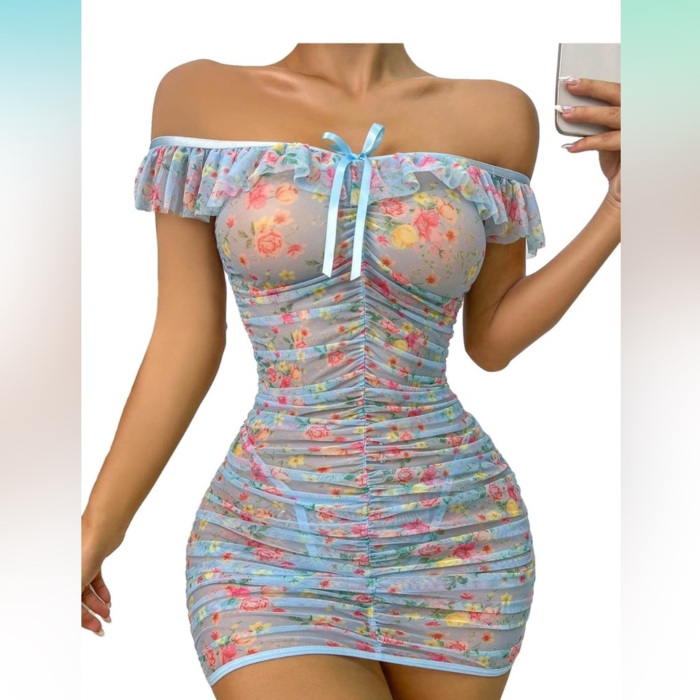 Floral Mesh Sheer Dress Lingerie